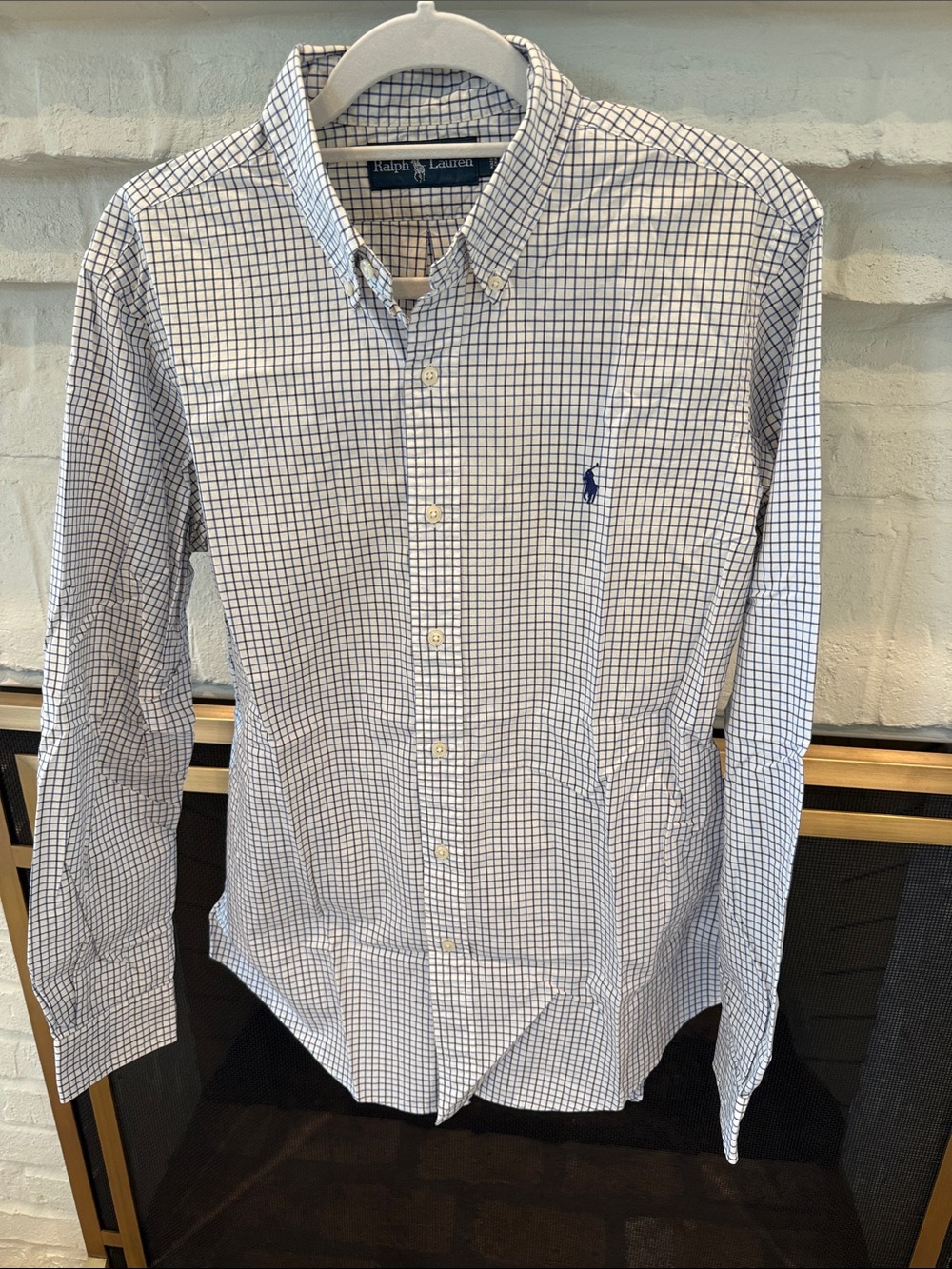 Ralph Lauren White Shirt with Blue Windowpane Check